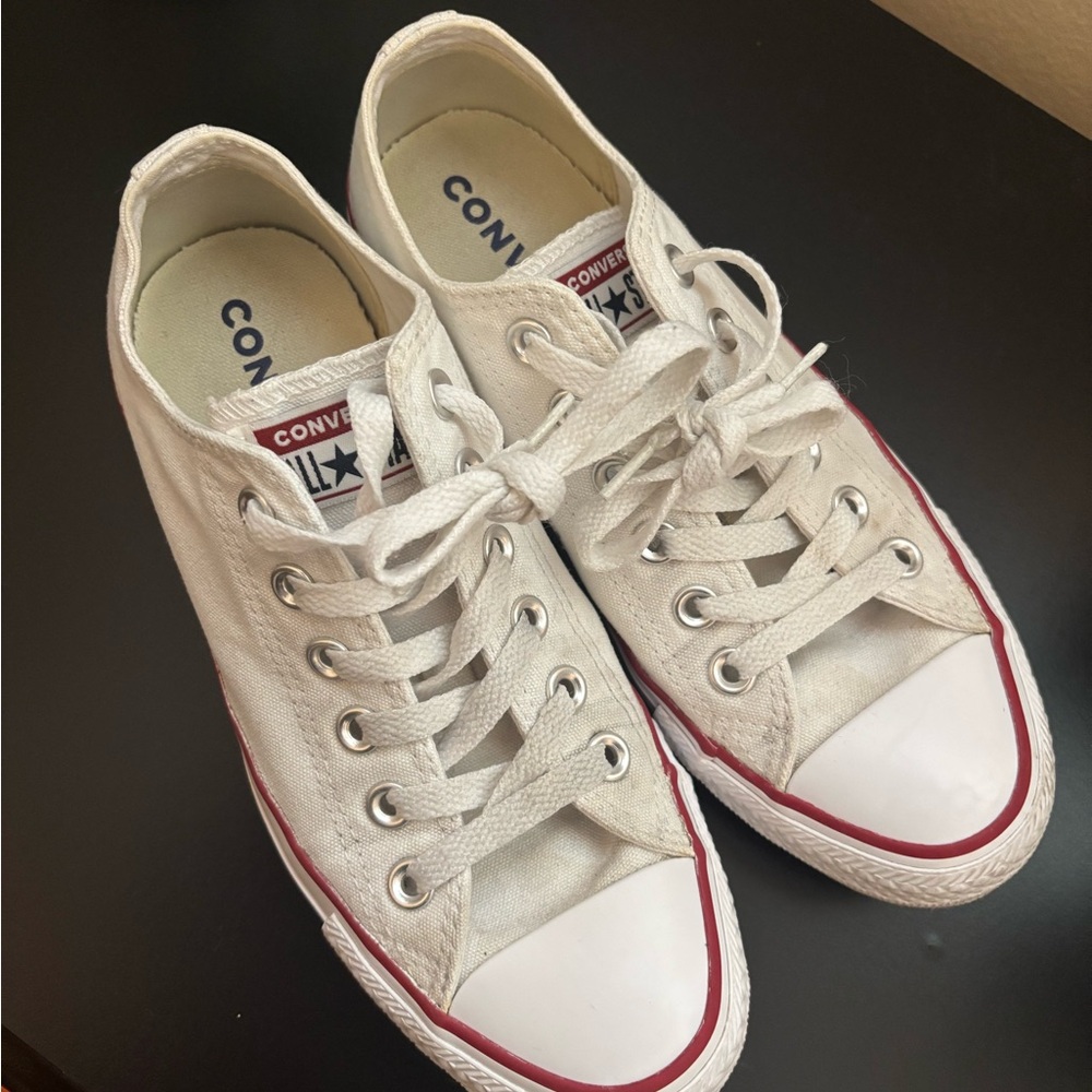 Converse Off-White Canvas Sneakers with Red Trim